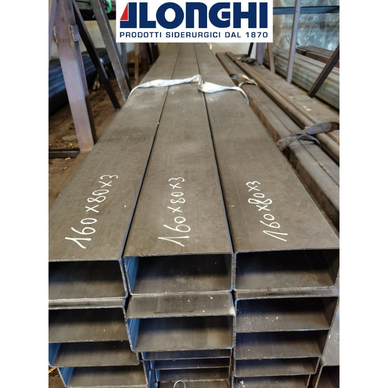 TUBOLARE FERRO ACCIAIO QUADRO 160X80X3 mm. BARRA PROFILO 2 PEZZI da 183 cm. TUBOLARE FERRO ACCIAIO QUADRO 160X80X3 mm. BARRA PROFILO 2 PEZZI da 183 cm.